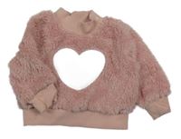 Růžovo-bílá chlupatá mikina se srdíčkem Shein