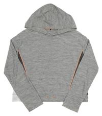 Šedá melírovaná sportovní crop mikina s kapucí 