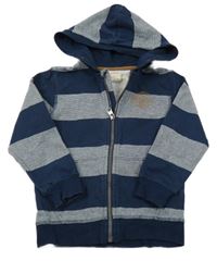 Tmavomodro-bílá pruhovaná propínací mikina s nápisem a kapucí H&M