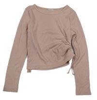 Růžové žebrované crop triko 