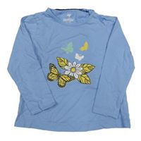 Světlemodré triko s květy s motýlky Lupilu