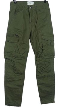 Pánské khaki plátěné cargo kalhoty s kapsami Firetrap vel. 32