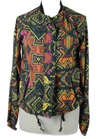 Dámská černo-růžovo-oranžová vzorovaná lehká bunda 