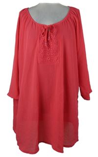 Dámská fuchsiová šifonová plážová tunika s krajkou 