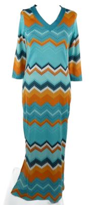 Dámské oranžovo-modré vzorované dlouhé šaty Tchibo 