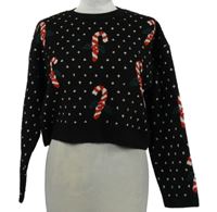 Dámský černý puntíkovaný crop svetr s lízátky 