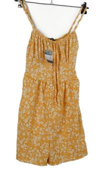 Nové - Dámský oranžový kytičkovaný letní overal Primark vel. 32