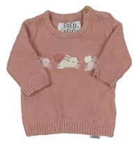Růžový svetr s králíky F&F