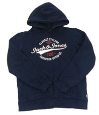 Tmavomodrá mikina s logem a kapucí Jack & Jones