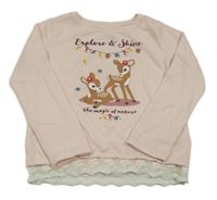 Světlerůžové úpletové triko se srnkami a krajkou Dopodopo