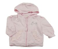 Světlerůžová propínací mikina s mašlí z kamínků a kapucí Mintini