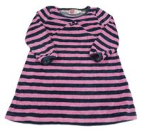 Tmavomodro-růžové pruhované sametové šaty Mini Boden