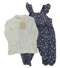 Nové - 2set- tmavomodré květinové podšité laclové manšestráky+ bílé triko Leigh Tucker