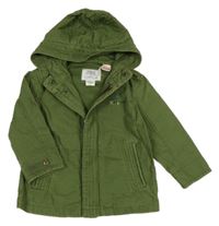 Zelená plátěná bunda s nápisem a kapucí Zara