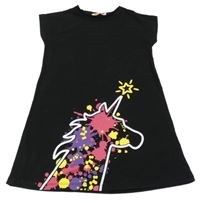 ČErné bavlněné šaty s jednorožcem 