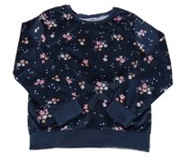 Tmavomodrá květinová sametová mikina kids