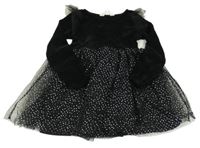 Černé žinylkovo/tylové šaty s puntíky H&M