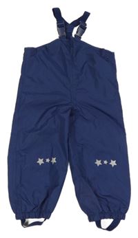 Tmavomodré šusťákové podšité laclové kalhoty s hvězdičkami Pocopiano