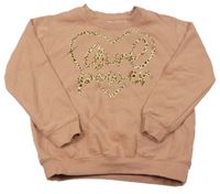 Růžovo-hnědá mikina s leopardím nápisem a srdcem