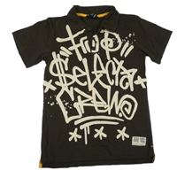 Hnědé polo tričko s nápisy H&M