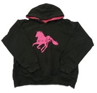 Černá mikina s kapucí s růžovým koněm Wild whinny
