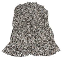 Smetanovo-černo-hnědé šaty s leopardím vzorem s volánky M&S