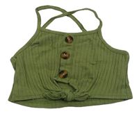 Khaki žebrovaný crop top s knoflíky Shein