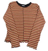 Červeno-černo-béžové pruhované žebrované crop triko Zara