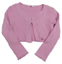 Růžový žebrovaný propínací crop svetr M&S