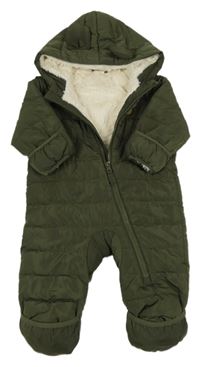 Khaki šusťáková zimní kombinéza s nášivkou a kapucí H&M