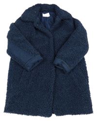 Tmavomodrý huňatý podšitý kabát Zara