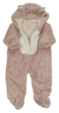 Světlerůžovo-bílá kožešinová podšitá kombinéza s kapucí - zajíc Next 