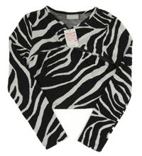 Nové - černo-bílé vzorované úpletové crop triko Matalan