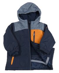Nové - Tmavomodro-oranžová šusťáková zimní bunda s kapucí Topomini