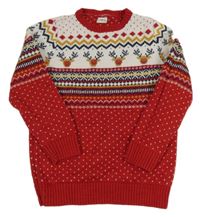 Červeno-bílý svetr se soby F&F