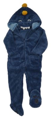 Tmavomodrá chlupatá kombinéza s ostny a kapucí - dinosaurus