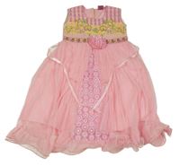 Kostým - Růžovo-barevné tylové šaty s výšivkami a kamínky 