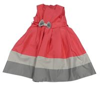 Růžovo-šedé slavnostní šaty s mašlí 