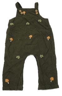 Tmavozelené laclové manšestráky s houbami Tu