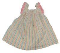 Nové - Bílo-barevné pruhované šaty s neonoým lemem Primark