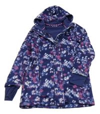 Tmavomodro-růžový květovaný softshellový kabát s kapucí Crivit