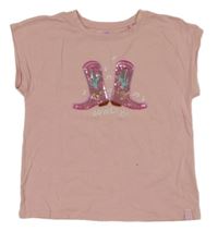 Světlerůžové tričko s kožačkami z flitrů WE
