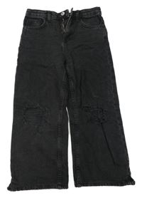 Černošedé wide leg rifle s dírami na kolenou Denim Co.