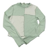 Zelenkavo-bílé žebrované crop triko H&M