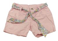 Světlerůžové plátěné kraťasy s květovaným páskem H&M