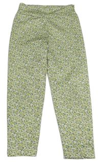 Bílo-žluto-zelené kytičkované sportovní capri legíny Primark 