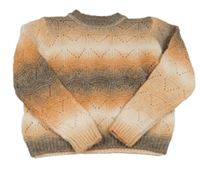 Hnědo-oranžovo-bílý pruhovaný oversize svetr Primark