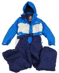Tmavomodro-modro-bílá funkční šusťáková zimní kombinéza s páskem a kapucí Wed´ze