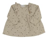 Béžové vzorované šaty se srdíčky a volánky Zara 