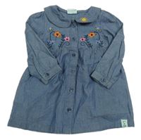 Modré plátěné propínací šaty s kytičkami a límečkem Lilly+Sid